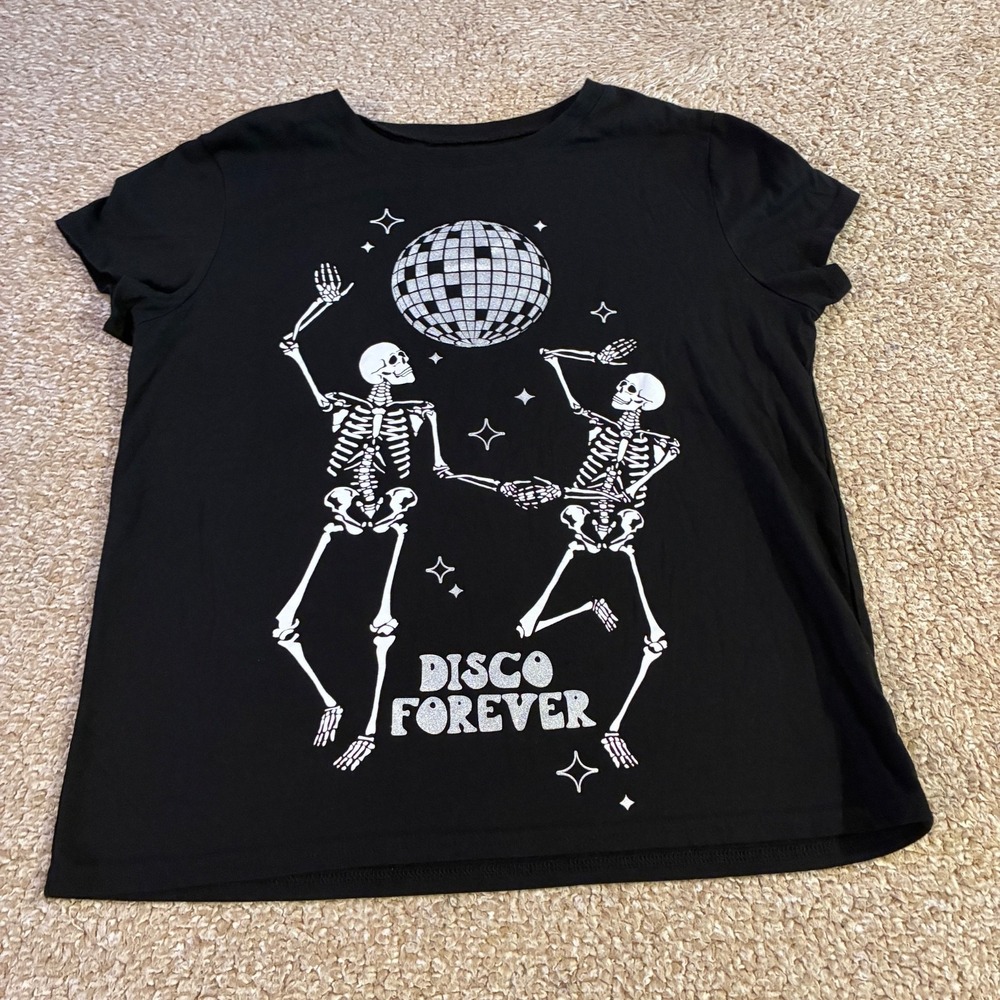 Wound Up Disco Forever Skeleton Graphic Tee Black Juniors Large 11-13
